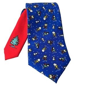 Peanuts Charlie Brown Christmas Tie Lucy Snoopy Blue Mens Necktie Ice Skating